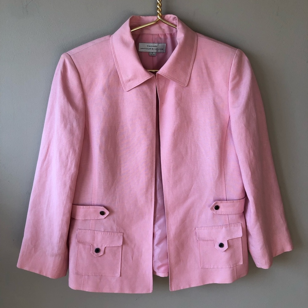 Vintage Tahari Pink Linen Blend Blazer 8
